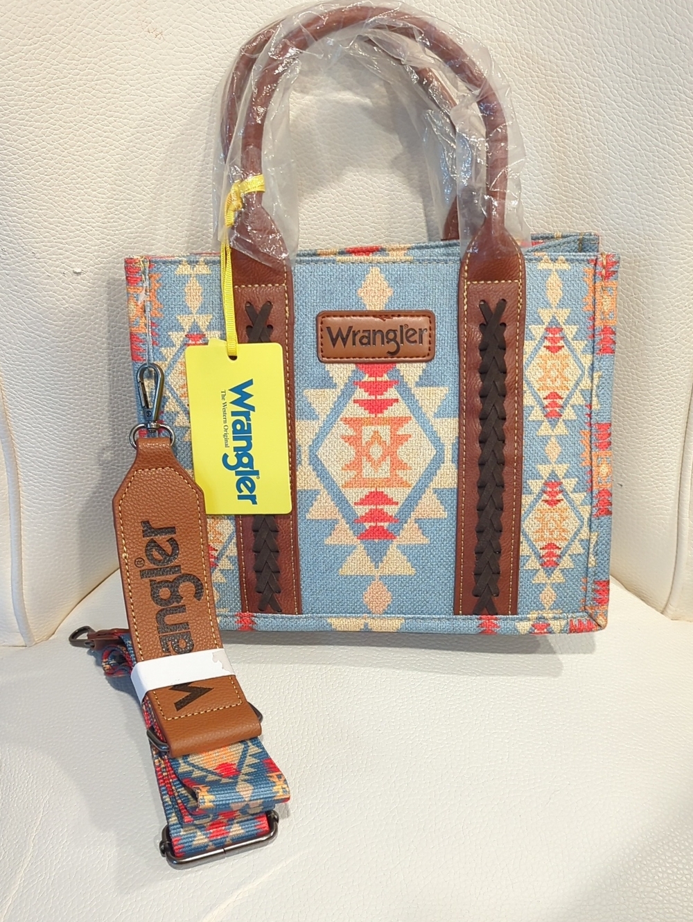 Wrangler Multicolor Aztec Pattern Tote with Brown Accents